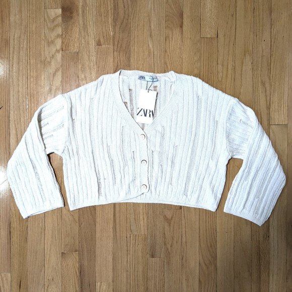 SOLD - ZARA Open Knit Cardigan in Ecru Size M (NEW WITH TAGS) - Picture 1 of 3
